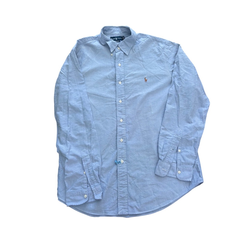 Ralph Lauren Mens XL Custom Fit Oxford Button Down Shirt Light Blue Long Sleeve